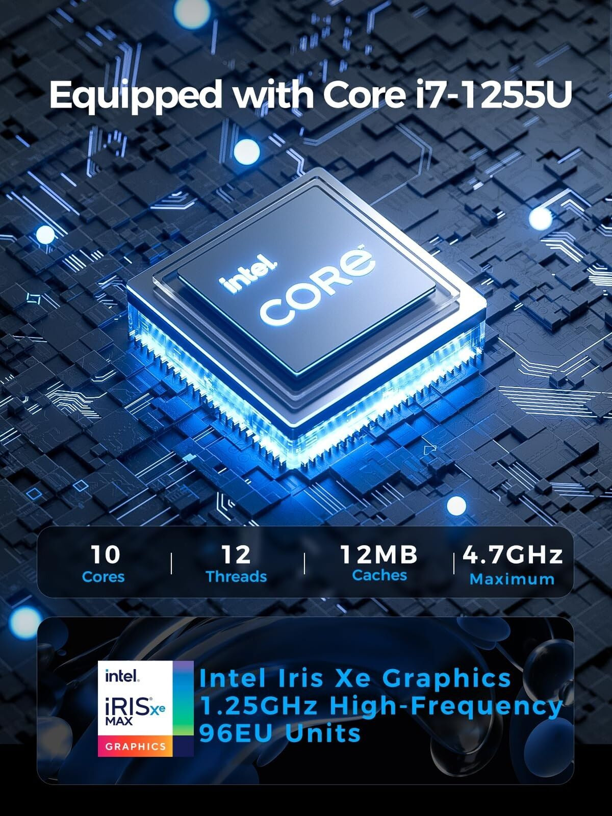 K3 Mini PC 12Th Gen Core I7-1255U, Fanless Mini Computers(10C/